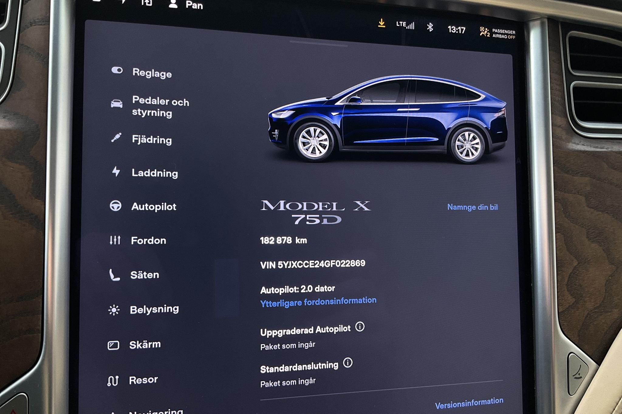 Tesla Model X 75D - 18 287 mil - Automat - blå - 2016