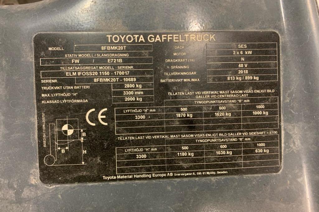 Toyota 8FBMK20T med förlängningsgafflar samt laddare - 0 km - Automatic - 2018