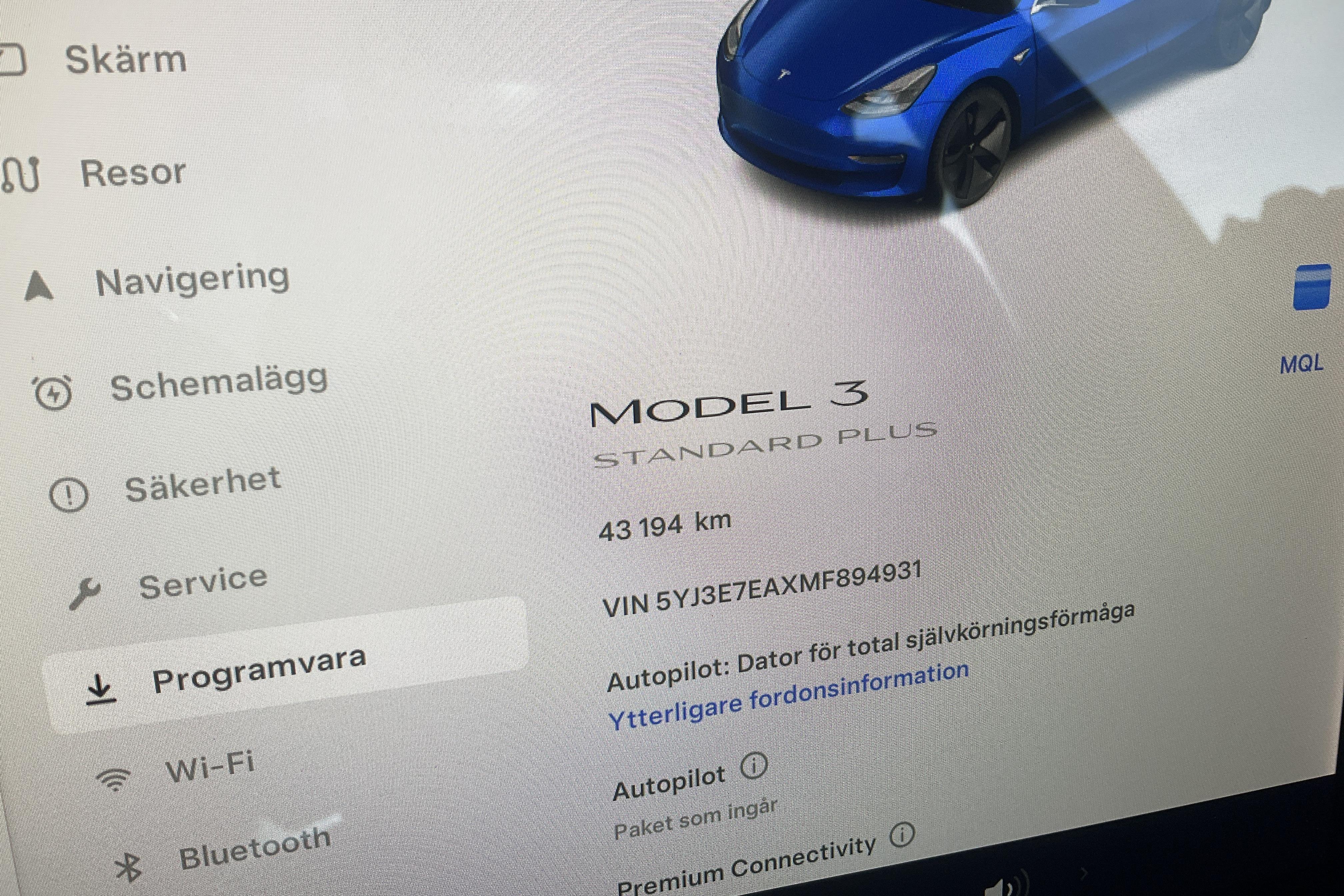 Tesla Model 3 Standard Range RWD - 4 320 mil - Automat - blå - 2021