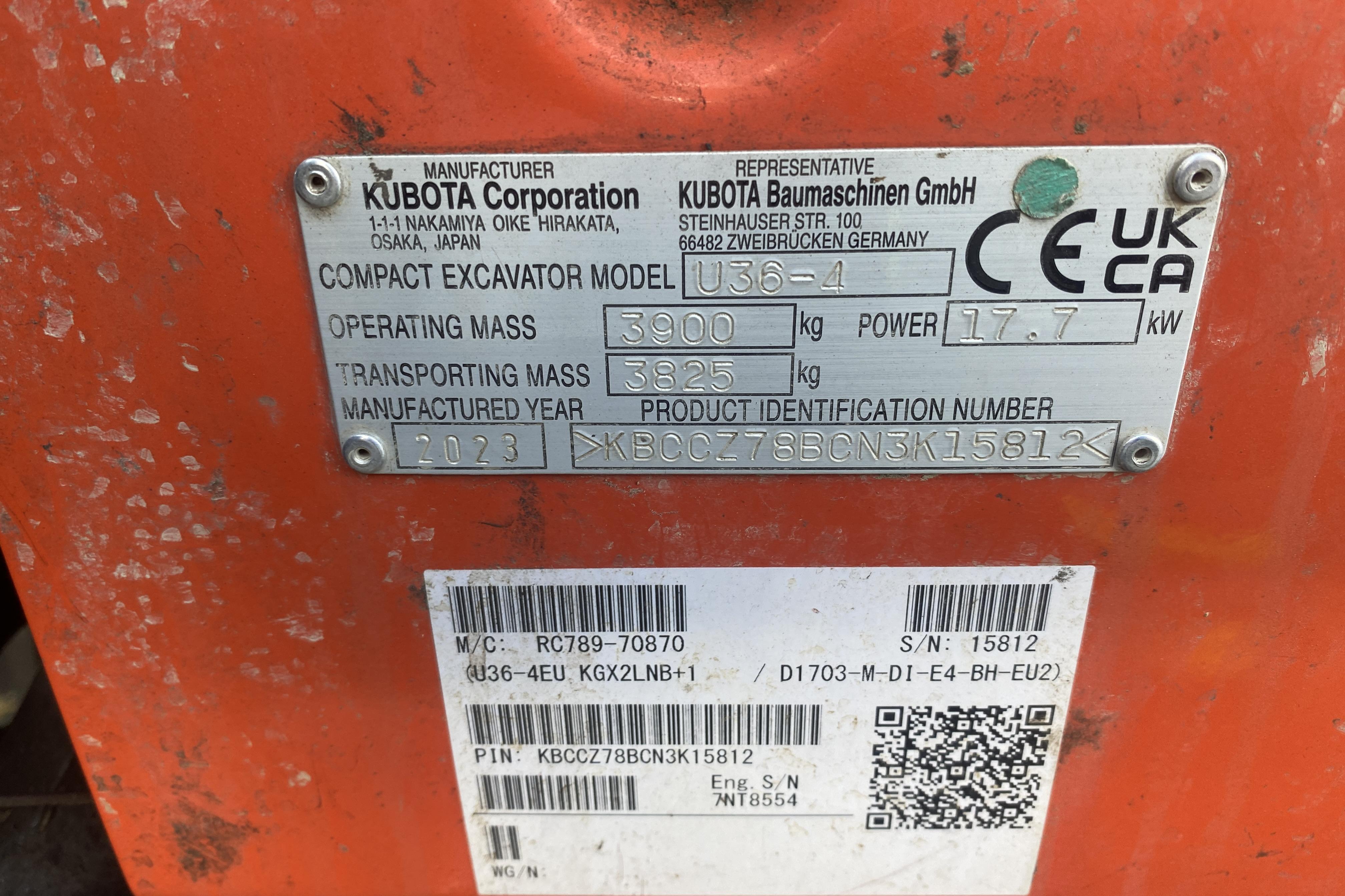 Kubota U36-4 (serienr: 15812) Minigrävare - 