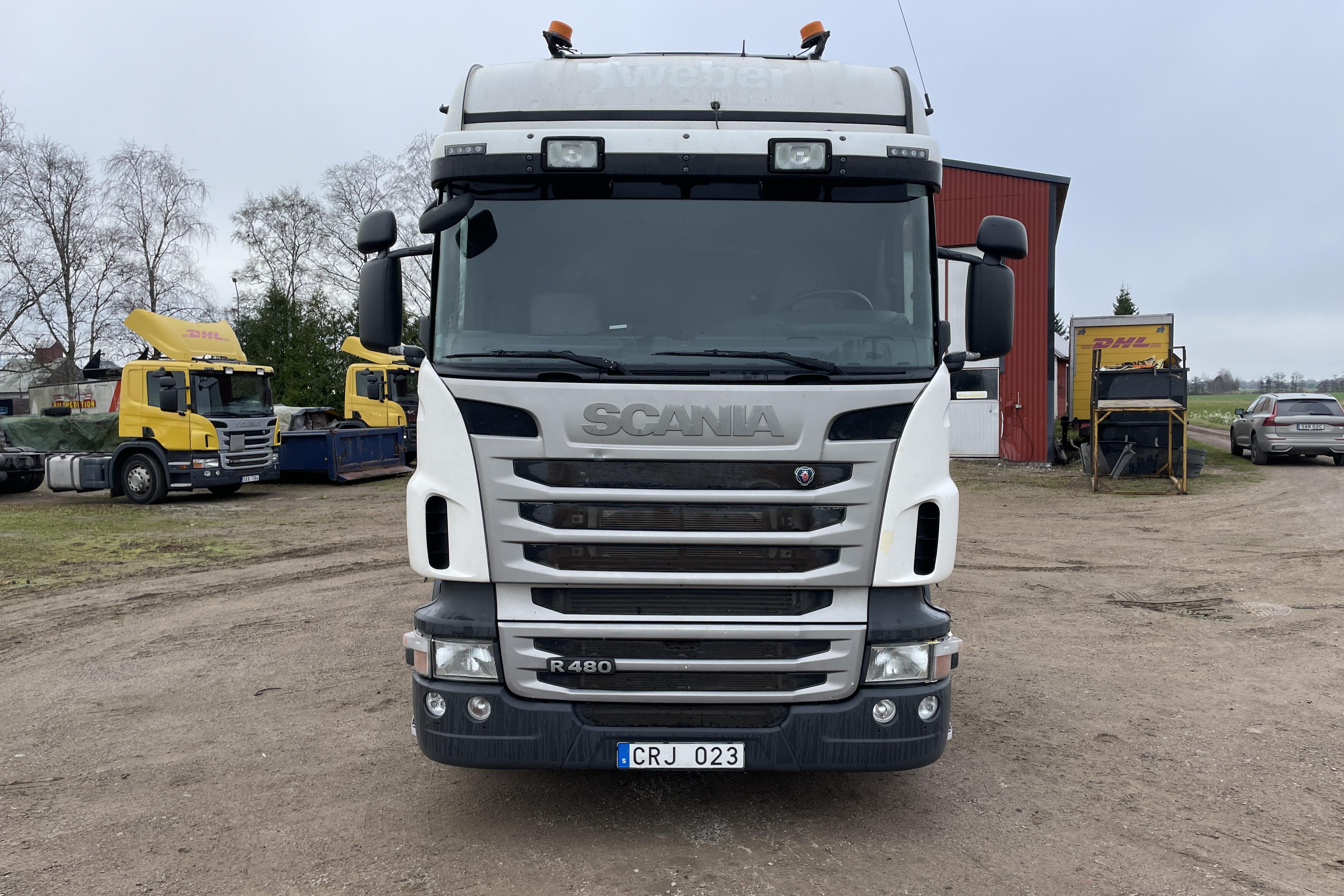 Scania R480 Kranbil med växelflaksram - 470 922 km - Manual - white - 2011