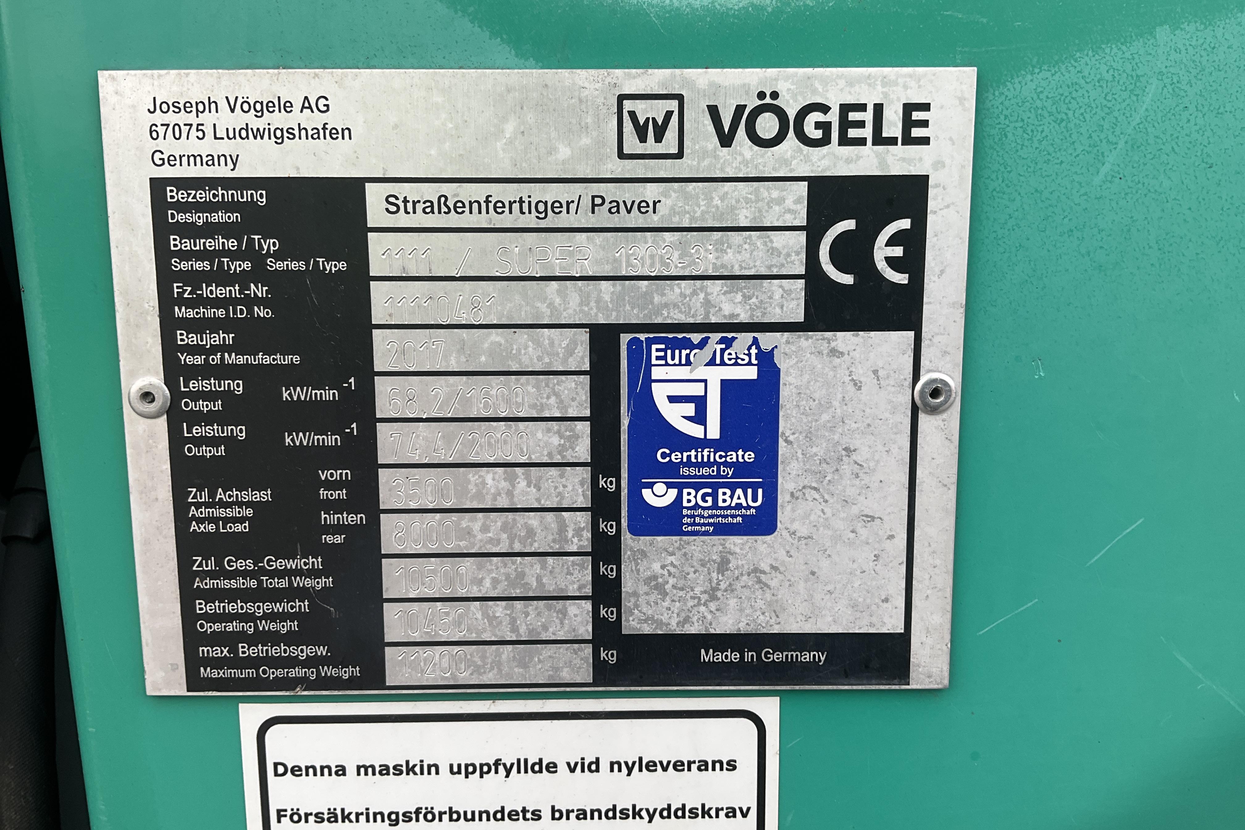 Vögele 1303-3i (S/N 11110481) -  - 2017