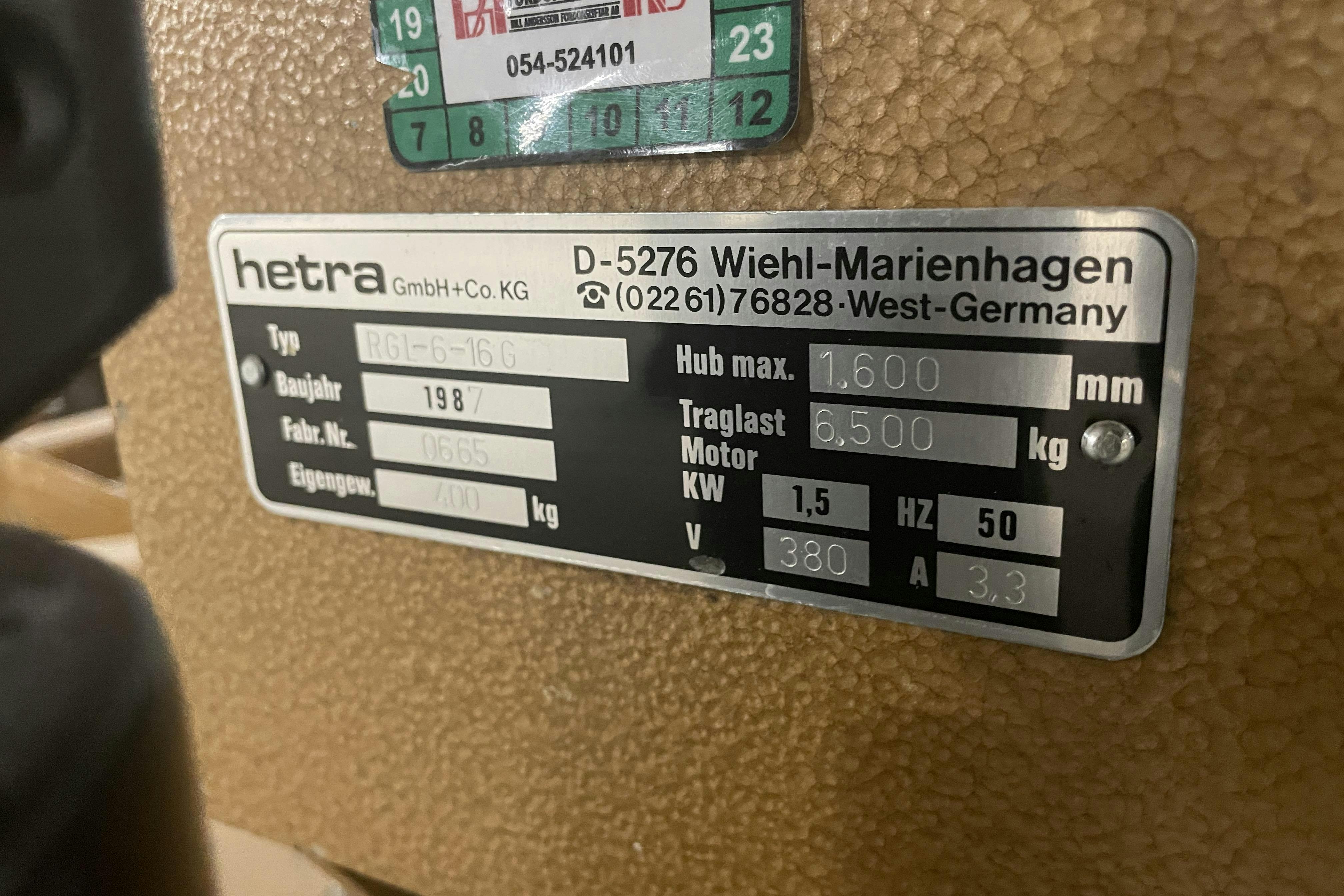 Hetra RGL-6-16G - 0 km - 1987
