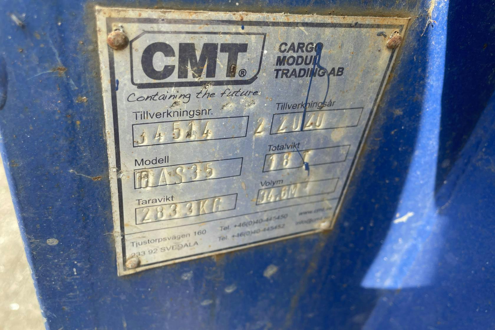 Container med hängande läm dörrar  ca 36 kubik - 0 km - 2020
